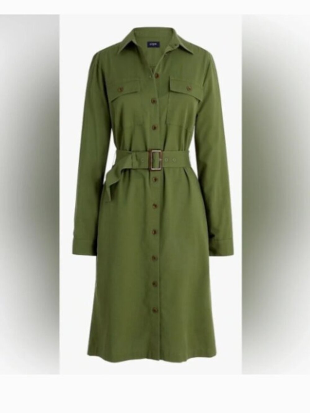 J. Crew Olive Green Long-Sleeve Button-Front Twill utility shirtdress size 8